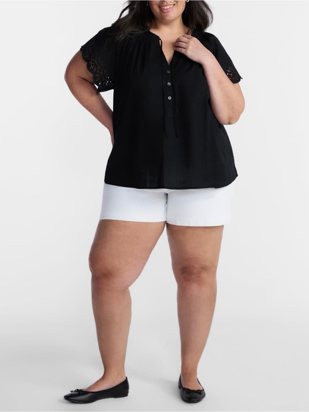 Black Eyelet Short Sleeve Top